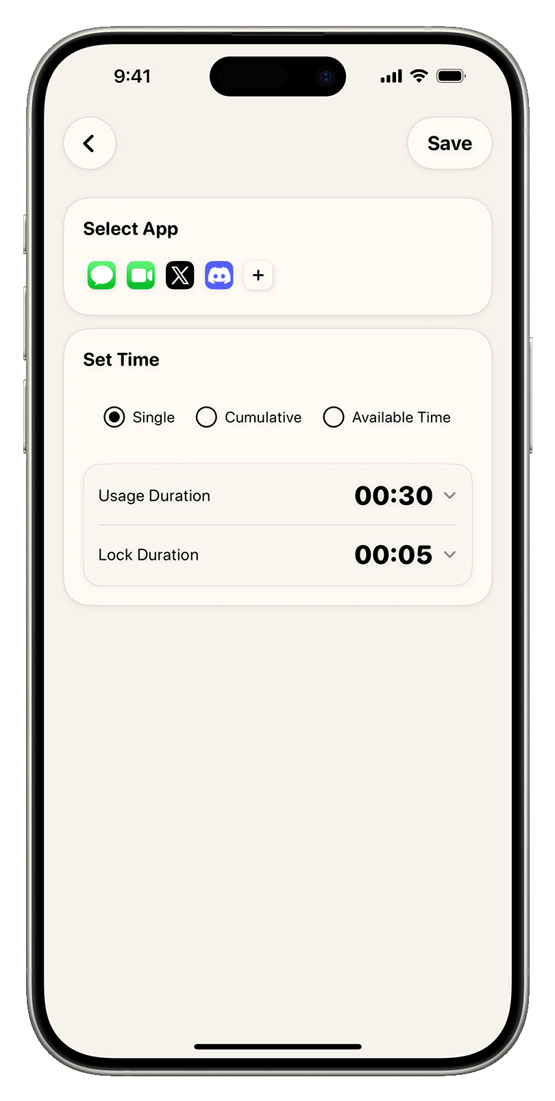 Single-use limit editing screen